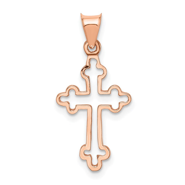 14K Rose Polished Cross Pendant, 26mm