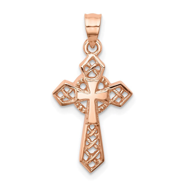 14K Rose Polished Cross Pendant, 25 x 14mm