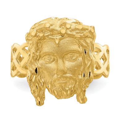 14K Brushed & Polished D/C Jesus Head Ring