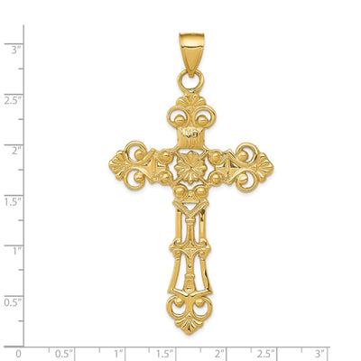14K Fleur De Lis Large Cross Pendant