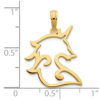 14K Unicorn Pendant, 25 x 17.5mm