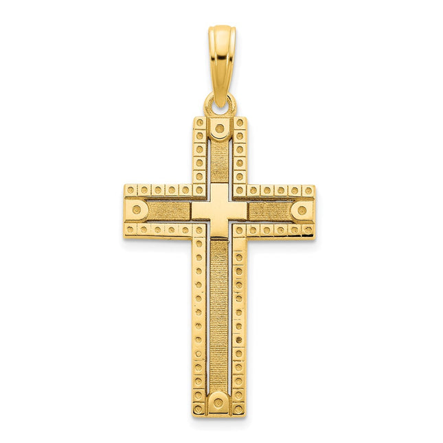 14k Fancy Sandblasted Cross Pendant, 33 x 15.22mm