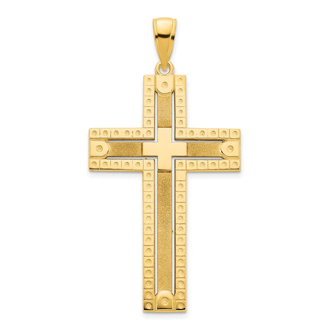 14k Fancy Sandblasted Cross Pendant, 42 x 21.15mm