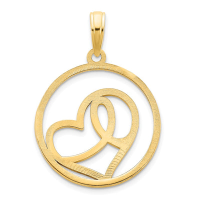 14K Yellow Gold Heart Circle Pendant