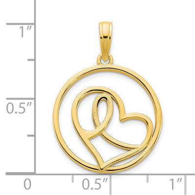 14K Yellow Gold Heart Circle Pendant