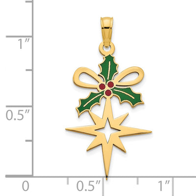 14K Epoxy Holly and North Star Pendant