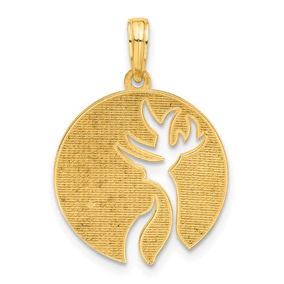 14K Polished Cut-out Deer Head Circle Pendant