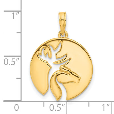 14K Polished Cut-out Deer Head Circle Pendant