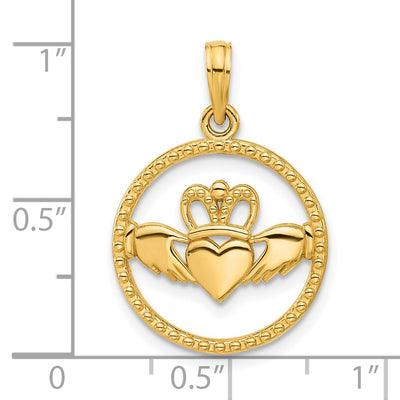 14K Polished Circle Claddagh Pendant