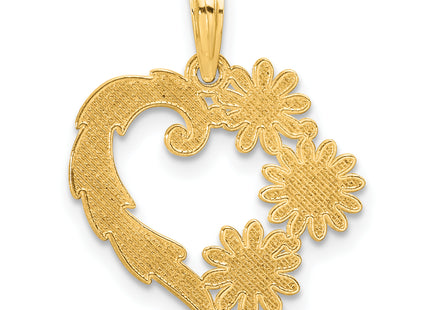 14k Polished Floral Heart Pendant, 22.4 x 18mm