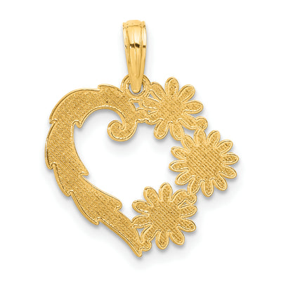 14K Polished Floral Heart Pendant, 22.4 x 18mm