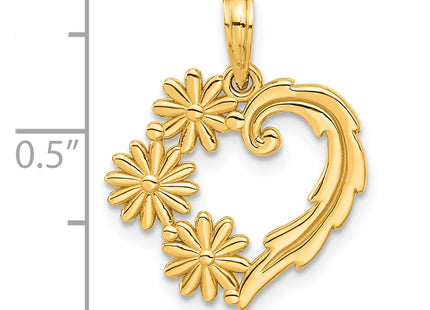 14k Polished Floral Heart Pendant, 22.4 x 18mm