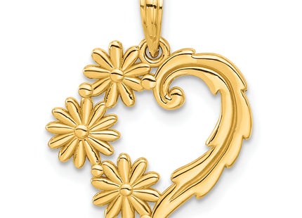 14k Polished Floral Heart Pendant, 22.4 x 18mm