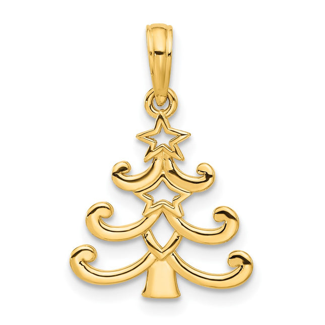 14K Polished Christmas Tree Pendant, 17.5 x 15mm