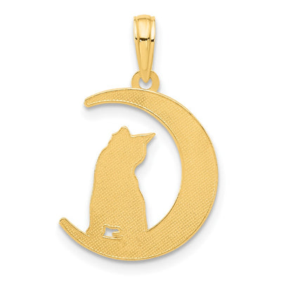 14K Polished Cat Sitting On Moon Pendant