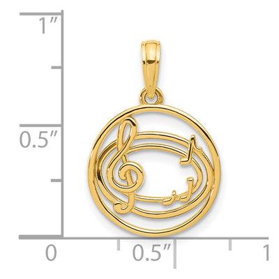 14K Polished Music Notes in Circle Pendant
