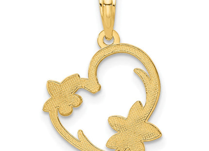 14k Polished Floral Heart Pendant (Style D5389)