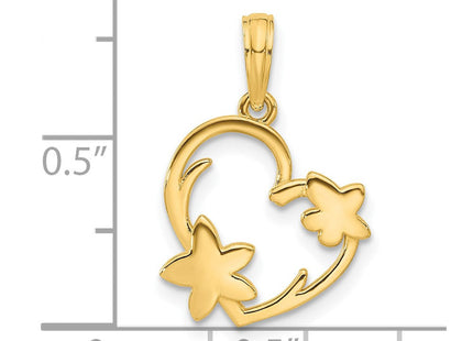14k Polished Floral Heart Pendant (Style D5389)