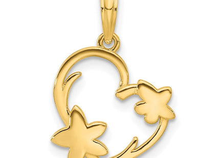 14k Polished Floral Heart Pendant (Style D5389)
