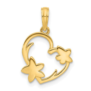 14k Polished Floral Heart Pendant (Style D5389)