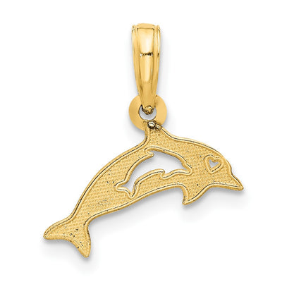 14K Polished Dolphin with Cut-out Baby Dolphin Pendant