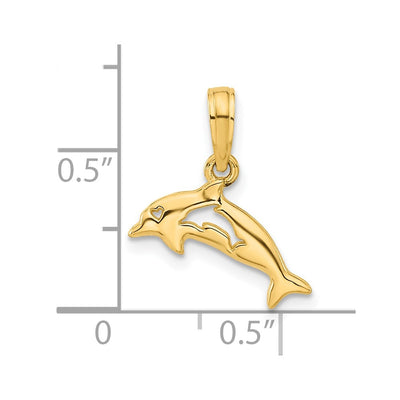 14K Polished Dolphin with Cut-out Baby Dolphin Pendant