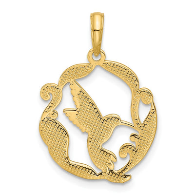 14K Polished Fancy Hummingbird Charm, 26 x 18mm
