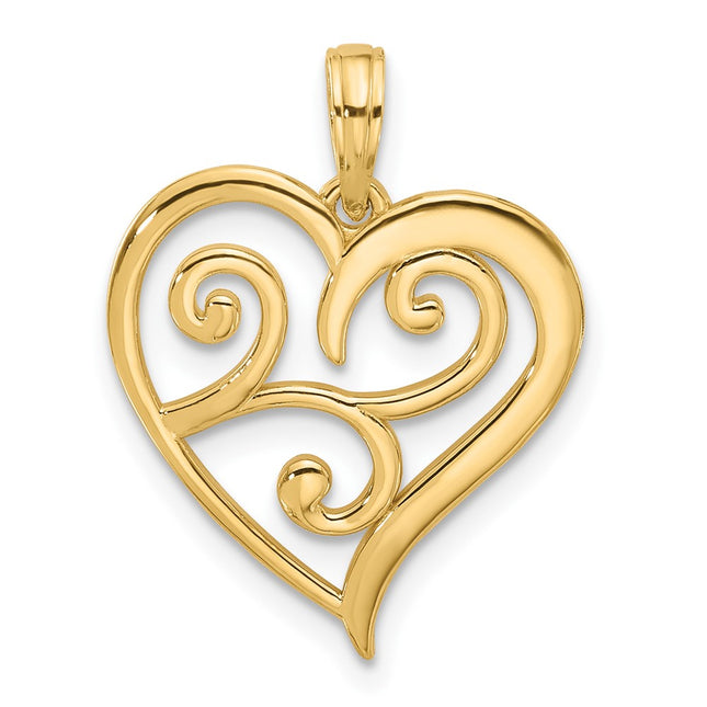 14k Fancy Heart Charm, 23.9 x 18mm