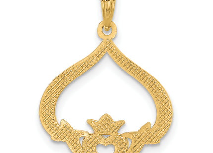 14k Polished Claddagh Pendant, 25.6 x 17.8mm