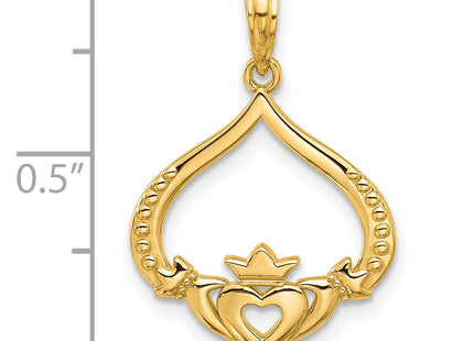 14k Polished Claddagh Pendant, 25.6 x 17.8mm