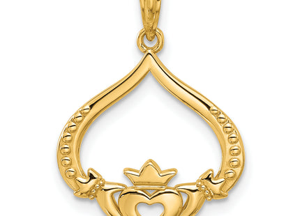 14k Polished Claddagh Pendant, 25.6 x 17.8mm