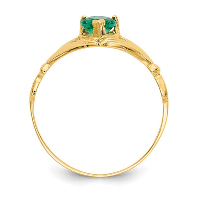 14K Green CZ Polished Claddagh Ring