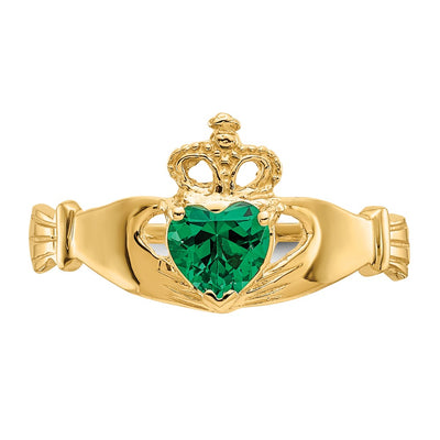 14K Green CZ Polished Claddagh Ring