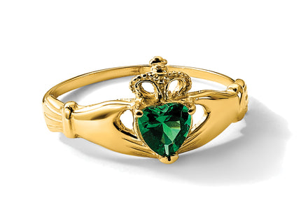 14k Green CZ Polished Claddagh Ring