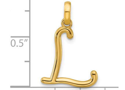 14ky Fancy Letter Initial Pendant Necklace in Elegant Script Design (Style D5669L)