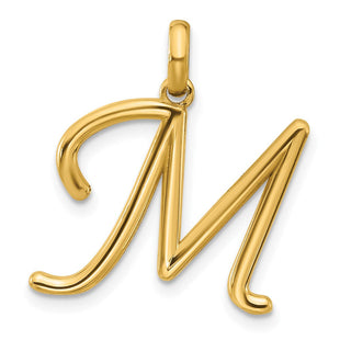 14ky Fancy Letter Initial Pendant Necklace in Elegant Script Design (Style D5669M)