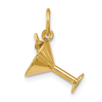 14K Yellow Gold Fancy Martini Glass With Olives