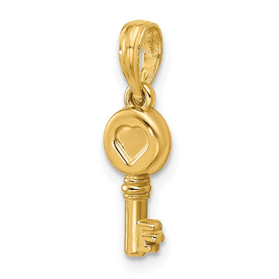 14K Polished Heart Key Pendant, 20 x 6mm
