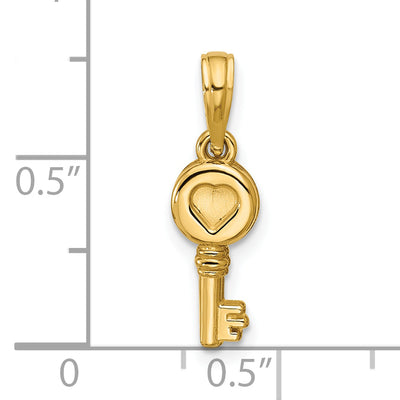 14K Polished Heart Key Pendant, 20 x 6mm
