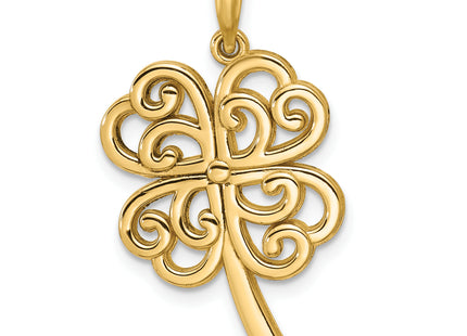 14K Polished Four Leaf Clover Pendant, 29.76 x 16.67mm