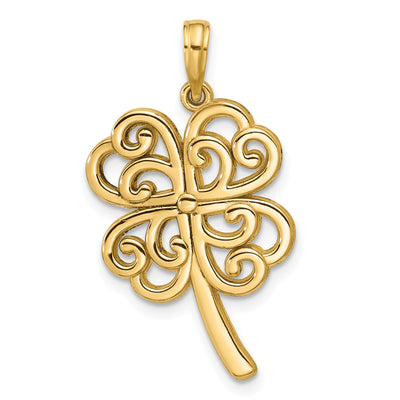 14K Polished Four Leaf Clover Pendant, 29.76 x 16.67mm