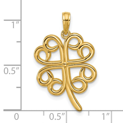 14K Polished Four Leaf Clover Pendant, 25.9 x 17.32mm