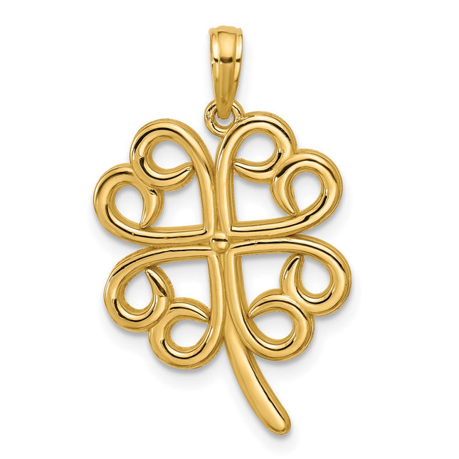 14K Polished Four Leaf Clover Pendant, 25.9 x 17.32mm