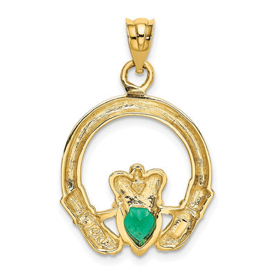 14K Claddagh with Synthetic Green Stone Pendant