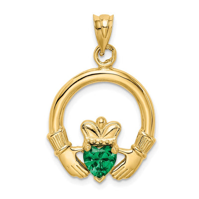 14K gold claddagh pendant, synthetic stone