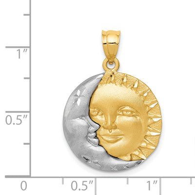 14K Two-tone Sun and Moon Charm, 28 x 20mm