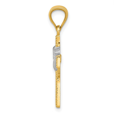 14K Yellow Gold and Rhodium Accent Claddagh Cross Pendant
