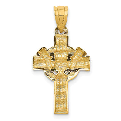 14K Yellow Gold and Rhodium Accent Claddagh Cross Pendant