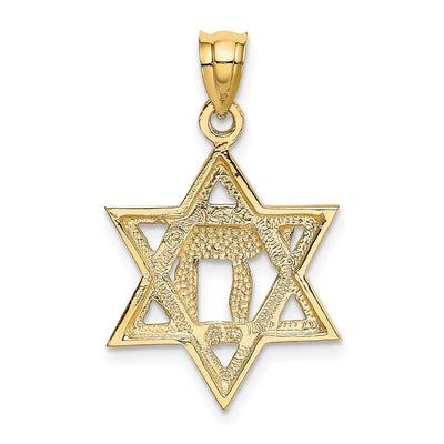 14K Solid Polish Chai in Star of David Charm