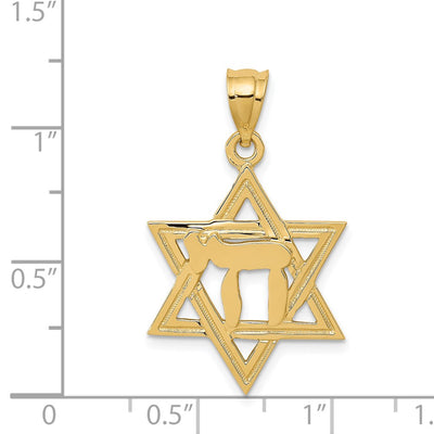 14K Solid Polish Chai in Star of David Charm